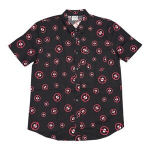 Marvel Deadpool Icon Symbol Button Shirt Short Sleeve All Over Print Black NWT